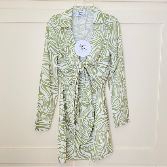 NWT Princess Polly Alexi Tie Up Shirt Dress In Green 2 - Picture 2 of 6